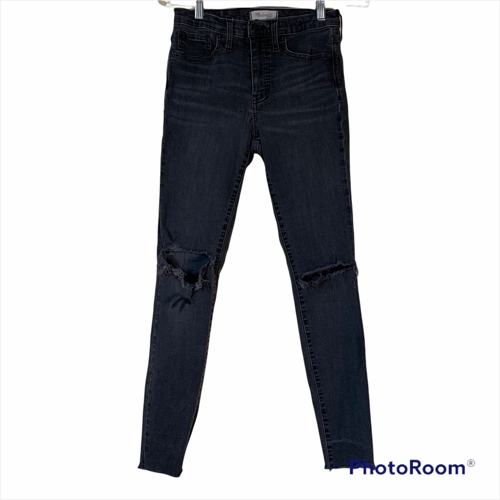 Madewell Ripped Knee Medium Wash Black Skinny Jeans